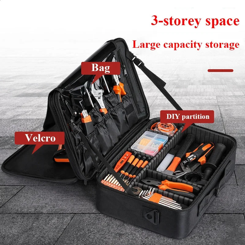 Large portable 3-level tool bag manual tools Oxford repair tool bag storage travel bag work bag Bolsa De Ferramatas makeup organizer 241118