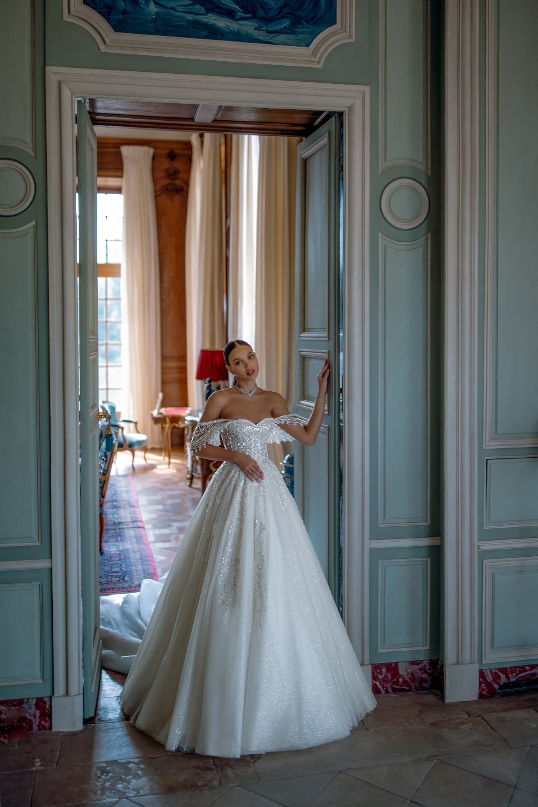 Stunning Beading Pearls Appliques Sweetheart A-Line Wedding Dress Delicate Lace Off Shoulder Short Sleeves Bridal Gowns 2024