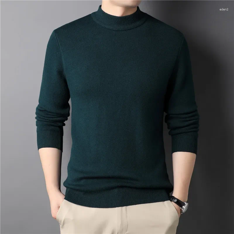 Mens Sweaters 2024 Brand Cashmere Sweater Half Turtleneck Men Knit Pullovers For Male Youth Slim Knitwear Man