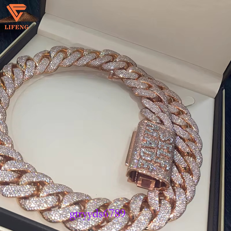 Lifeng Jewelry Custom Name VVS MoISsanite k Iced out Miami Cuban Chain Sier Rose Gold Necklace