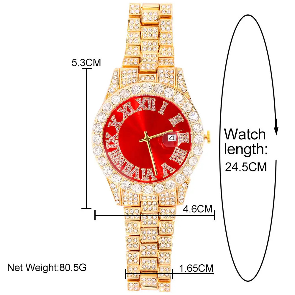 NecklaceWatchBracelet Iced Out Watch For Men Hip Hop 14MM Prong Cuban Chain Rapper Cuban Necklaces Set Punk Party Jewelry Gift 240323