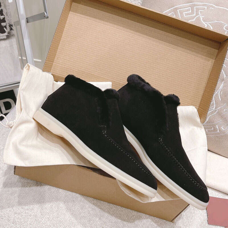 Women's Ankle Cow Suede Loafers, Fur Integrated Warm Snow Boots For Women