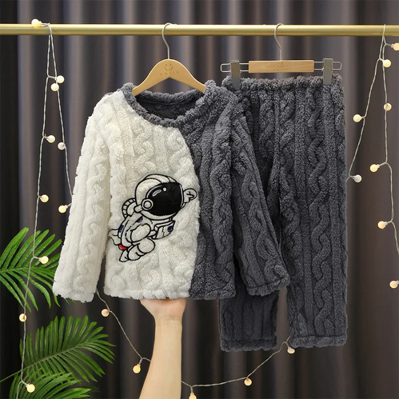 girls warm and thick autumn and winter flannel pajamas childrens coral plush cartoon pajamas 241118