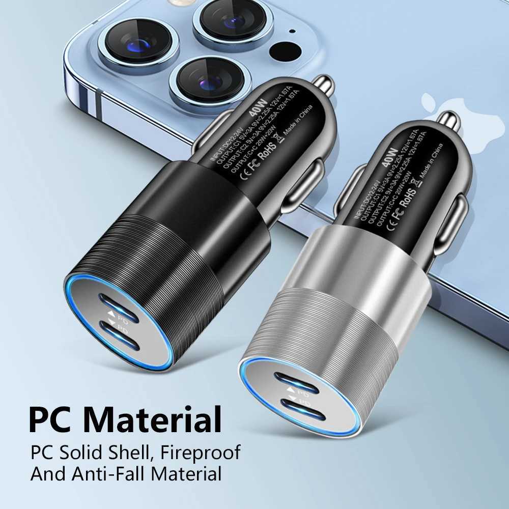 40W Dual PD Type C Car Charger Fast Charging USB C Portable Phone Charger for iPhone 14 Fast Charger 5.0 Car Phone Charger Y241119