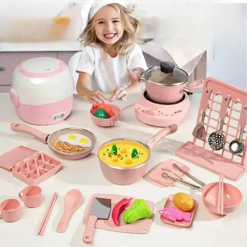 New fun kitchen toys for girls to cook mini kitchen items real cooking home toy sets birthday gifts for girls toy kitchen accessories W241119
