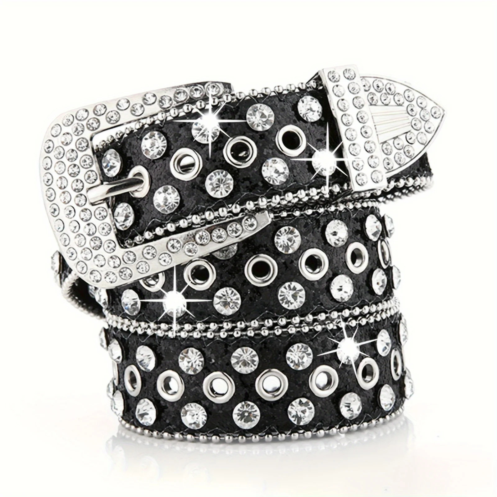 Hip Hop Rhinestone Y2K Belts Trendy Solid Color Sparkling PU Leather Belt Cowboy Cowgirl Jeans Pants Belt For Women Girls 240419