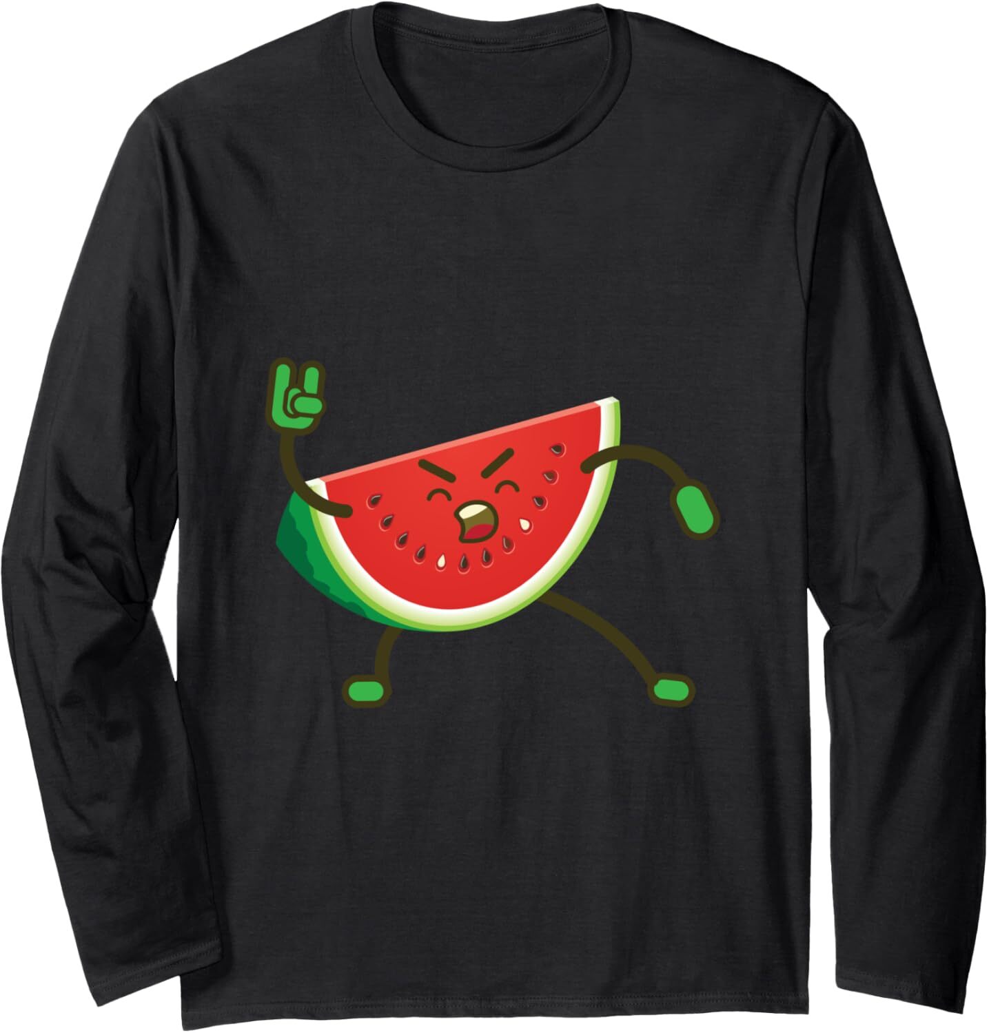 Long Sleeve Shirts for Men sweatshirt Finger Rock Gesture Watermelon Funny Cartoon Fruit Long Sleeve Tee Streetwear Casual tops clothes cool fashion