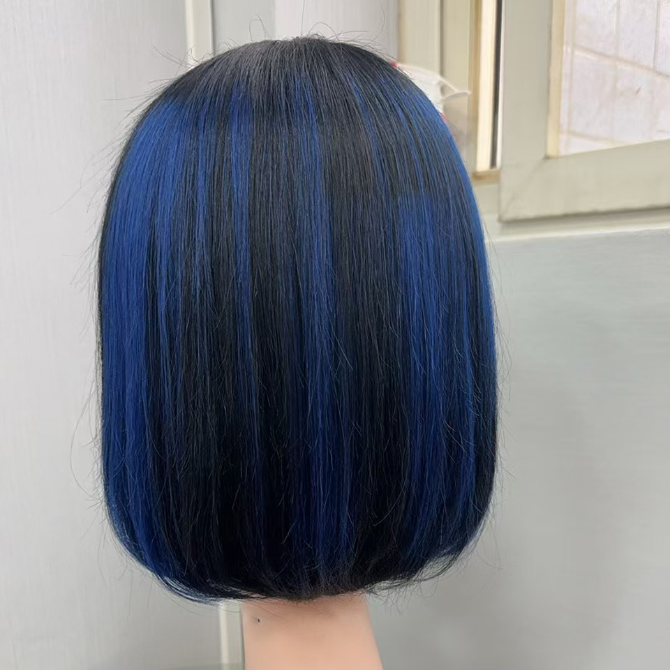 1B Blue Highlight Straight Bob Wig 13x4 Lace Frontal Human Hair Bob Wigs Ombre Straight Short Lace Front Bob Wig