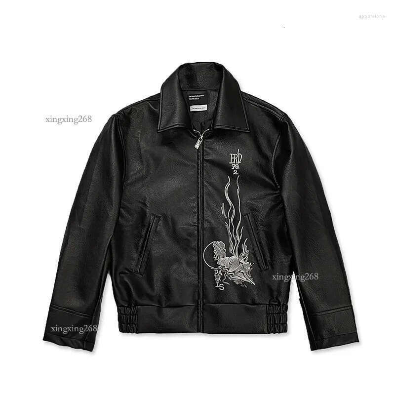 Men's Jackets Hip Hop Graphics Embroidery Black Enfants Riches Deprimes Motorcycle Jacket Men Women Top Quality Zipper Coat ERD Leather
