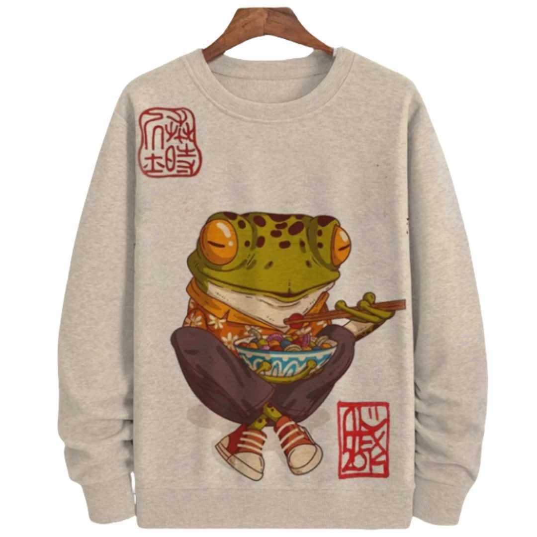 New Arrival Japanese style frog print mens sportswear streetwear round neck long Sve plow casual hooded sportswear mens clothing 5XL Z241118