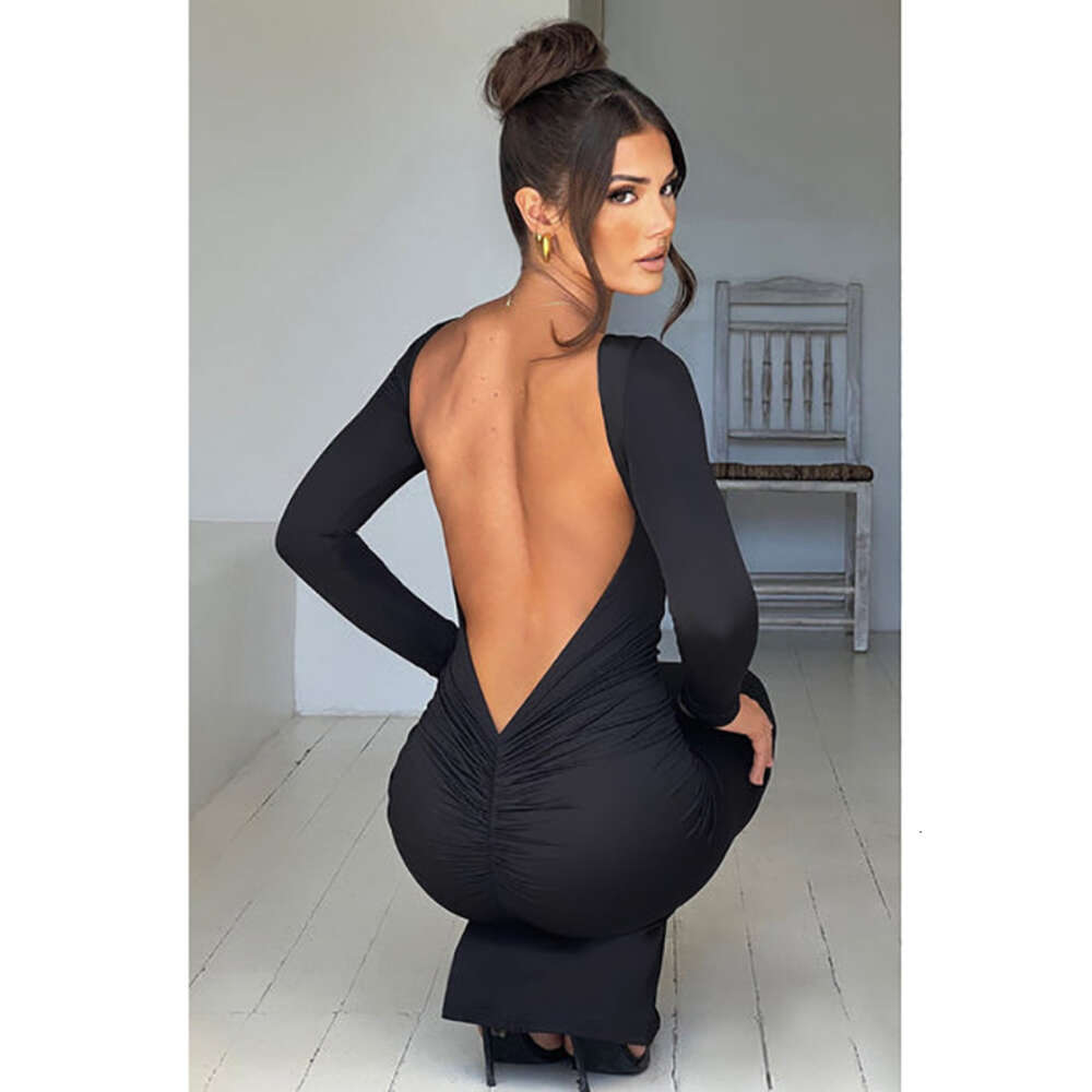 2024ins Slim Fit Long Sleeved Backless Sexy Buttocks Wrapped Dress F41925
