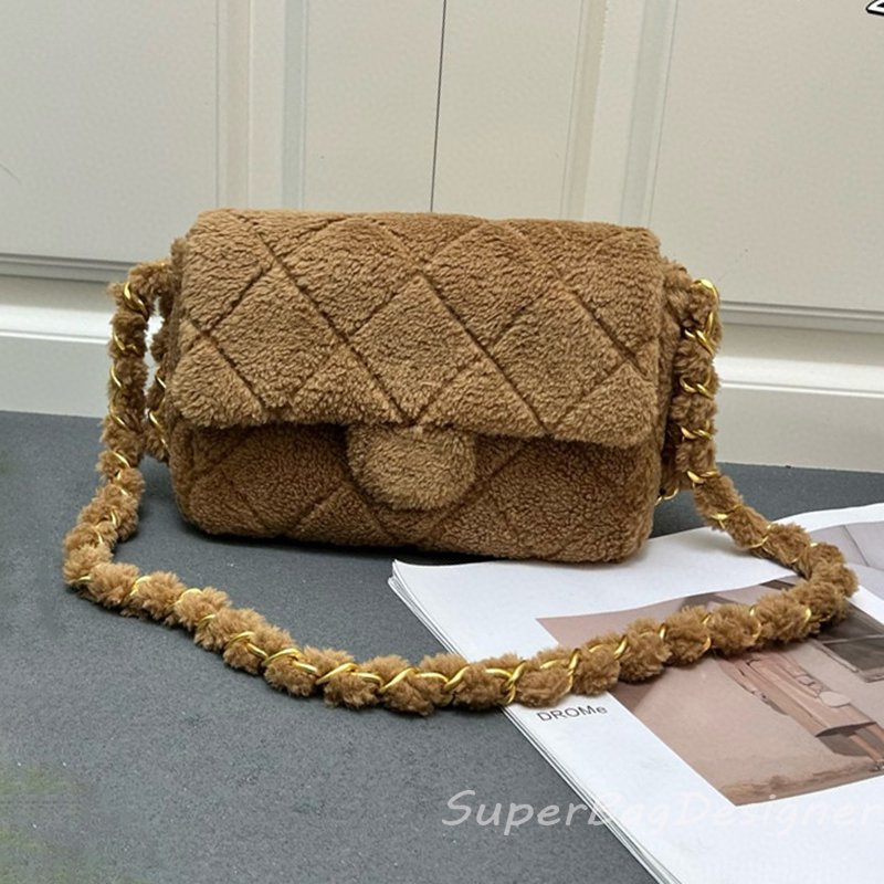 7A designer winter flap bag lambswool Teddy hairy chain fur wool crossbody bag luxury shoulder bags vintage women handbag fashion purse with box