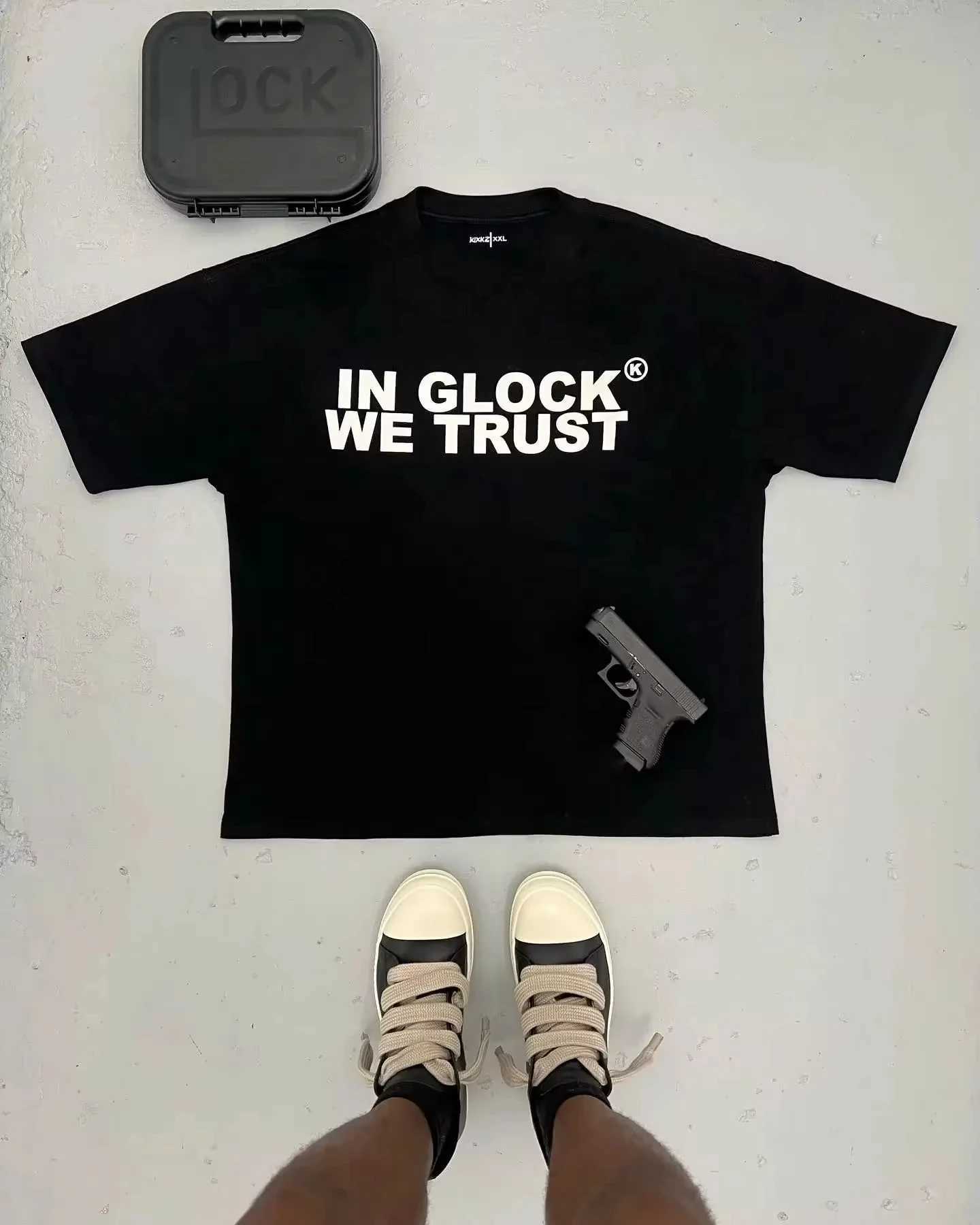 Men's T-Shirts Kixkz Fashion Brand Summer Harajuku Loose Women T-shirt IN GLOCK WE TRUST Letter Print Oversize T Short Slve Men Clothing H241118