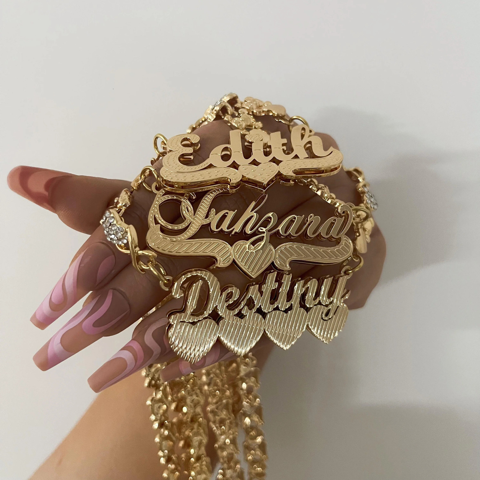 Personalized Teddy Bear Chain Name Necklace with Diamond 3D Double Layer Name Board DIY Custom Name Necklace Gold Womens Gift 241118 - view 6