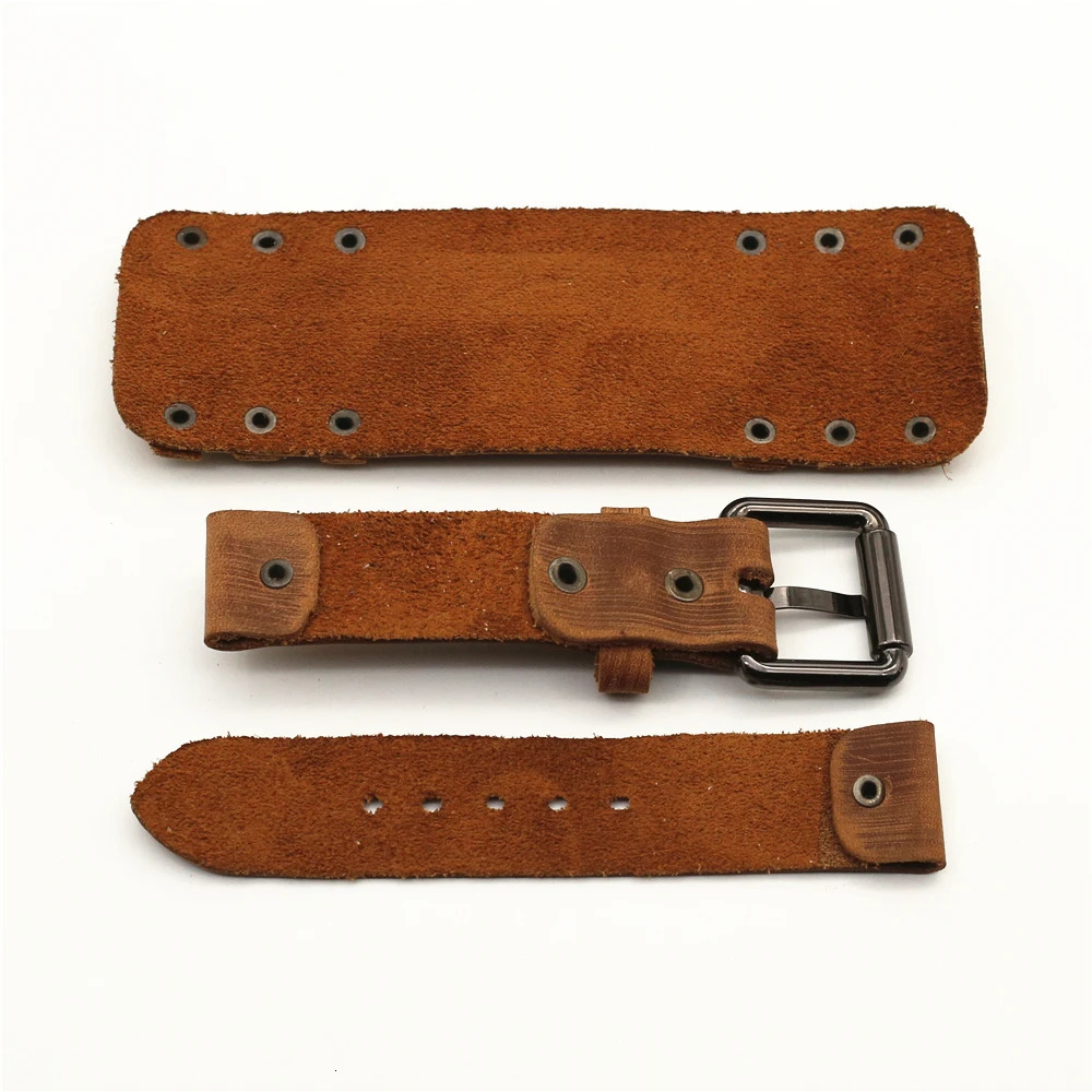 24mm Black Brown Genuine Leather Watchband Pin WatchStrap Bracelet Men Jewelry 240419