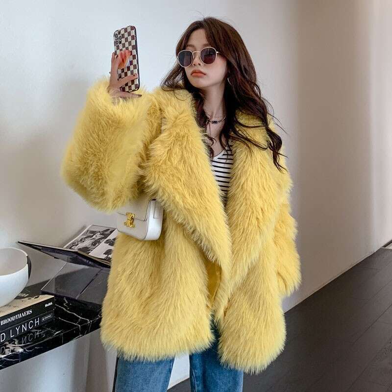 Toka winter imitation fox medium long thick young style artificial suit collar fur coat for women