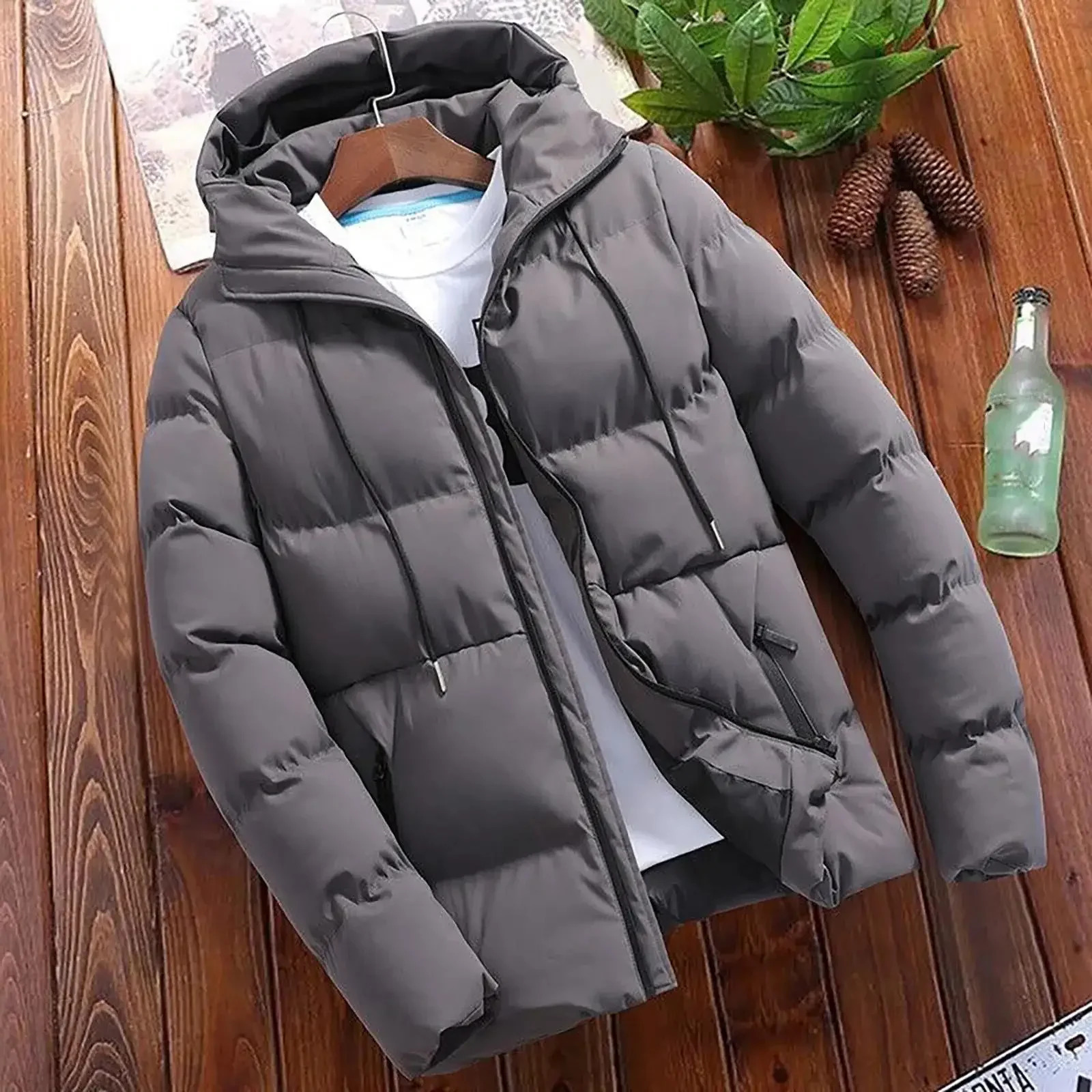 Mens thick inflatable hooded jacket casual and warm park business jacket winter fashion trend edition 241118