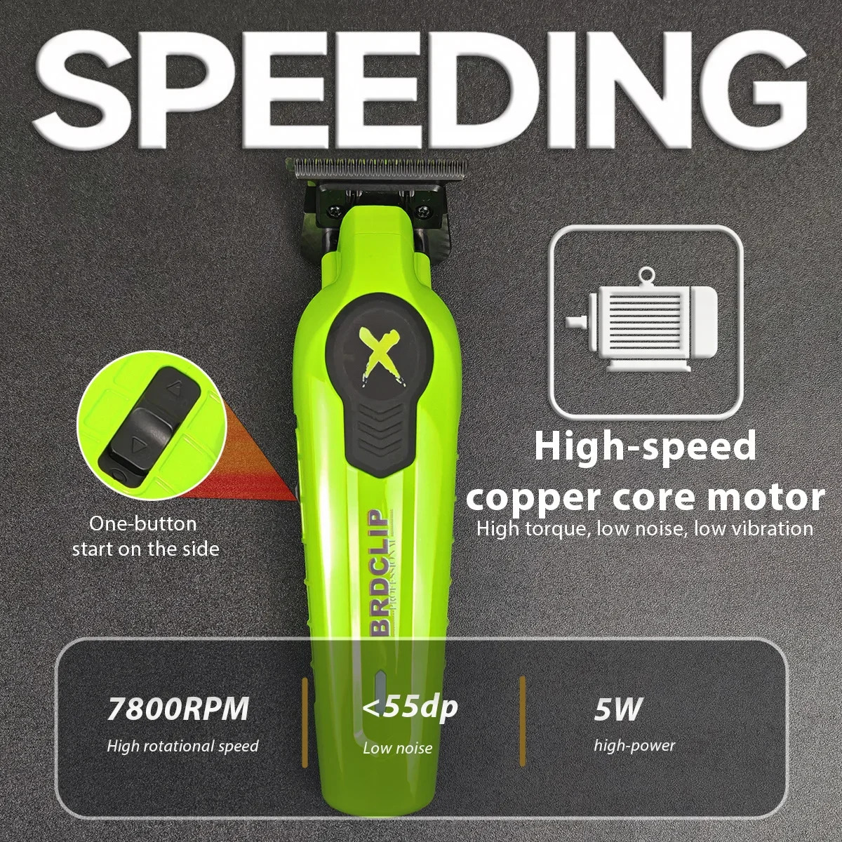 The BRDCLIP FA1T green professional barber carving gradient finishing machine with charging stand electric shearing machine 241119