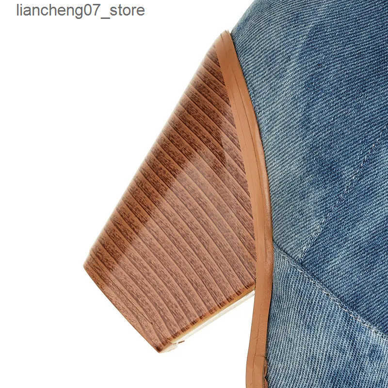 Fashion Wedges Denim Knee High Heel Cow Slip on Autumn Winter Boots Women Botas Altas Plataforma Mujer J241119