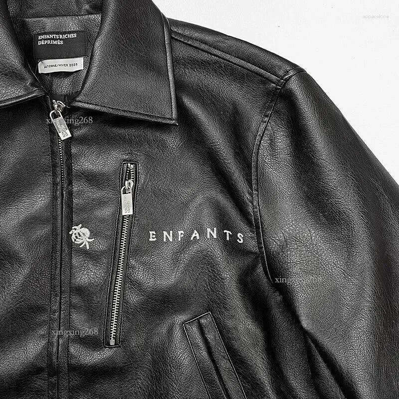 Men's Jackets Hip Hop Graphics Embroidery Black Enfants Riches Deprimes Motorcycle Jacket Men Women Top Quality Zipper Coat ERD Leather