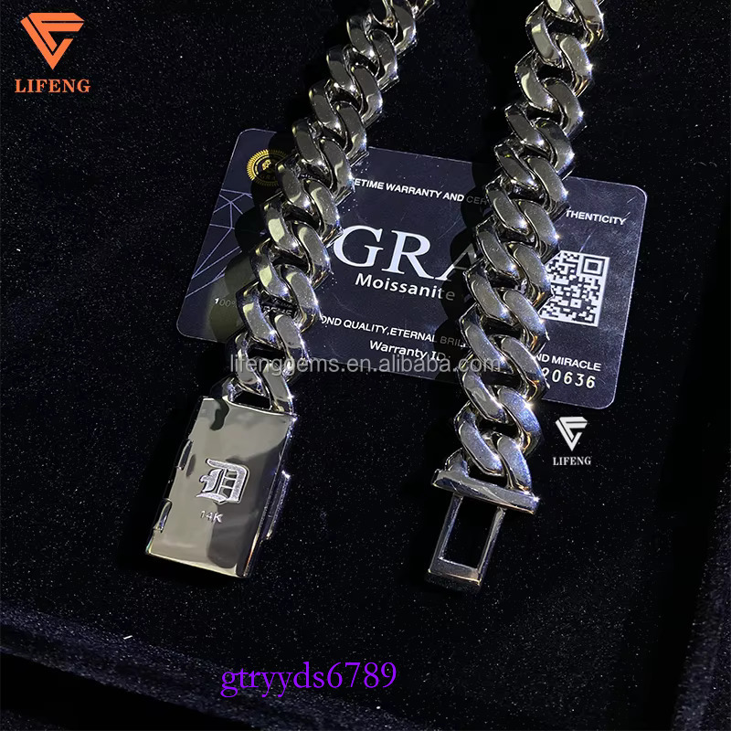 Dee Miami Cuban k Chain Men 18mm Baguette White Gold Moissanite Solid Sier Hip Hop Style Iced Rapper Dia Main