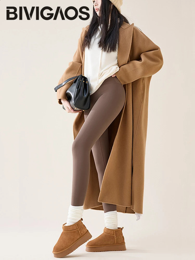 BIVIGAOS Autumn Winter High Waist Fleece Sharkskin Leggings Women Seamless Slim Tight-Fit Velvet Thickened Elastic Warm leggings 241119