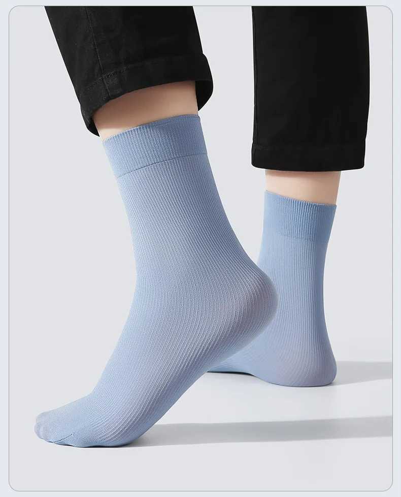 20pcs Breathable Socks for Men Summer Ultra-thin Transparent Stripe Ice Silk Cool Socks Antibacterial Business Men Long SocksXJ241118