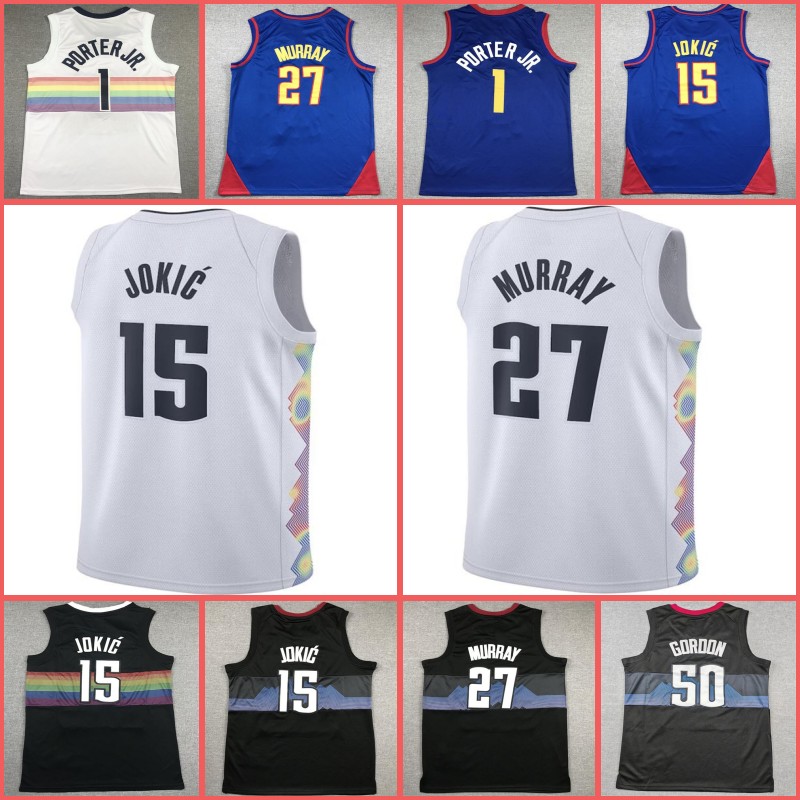 15 Nikola Jamal Murray Jokic Basketball Jersey 1 Michael Porter Jr. Carmelo Anthony Jersey Blue Retro Shirt Aaron Gordon