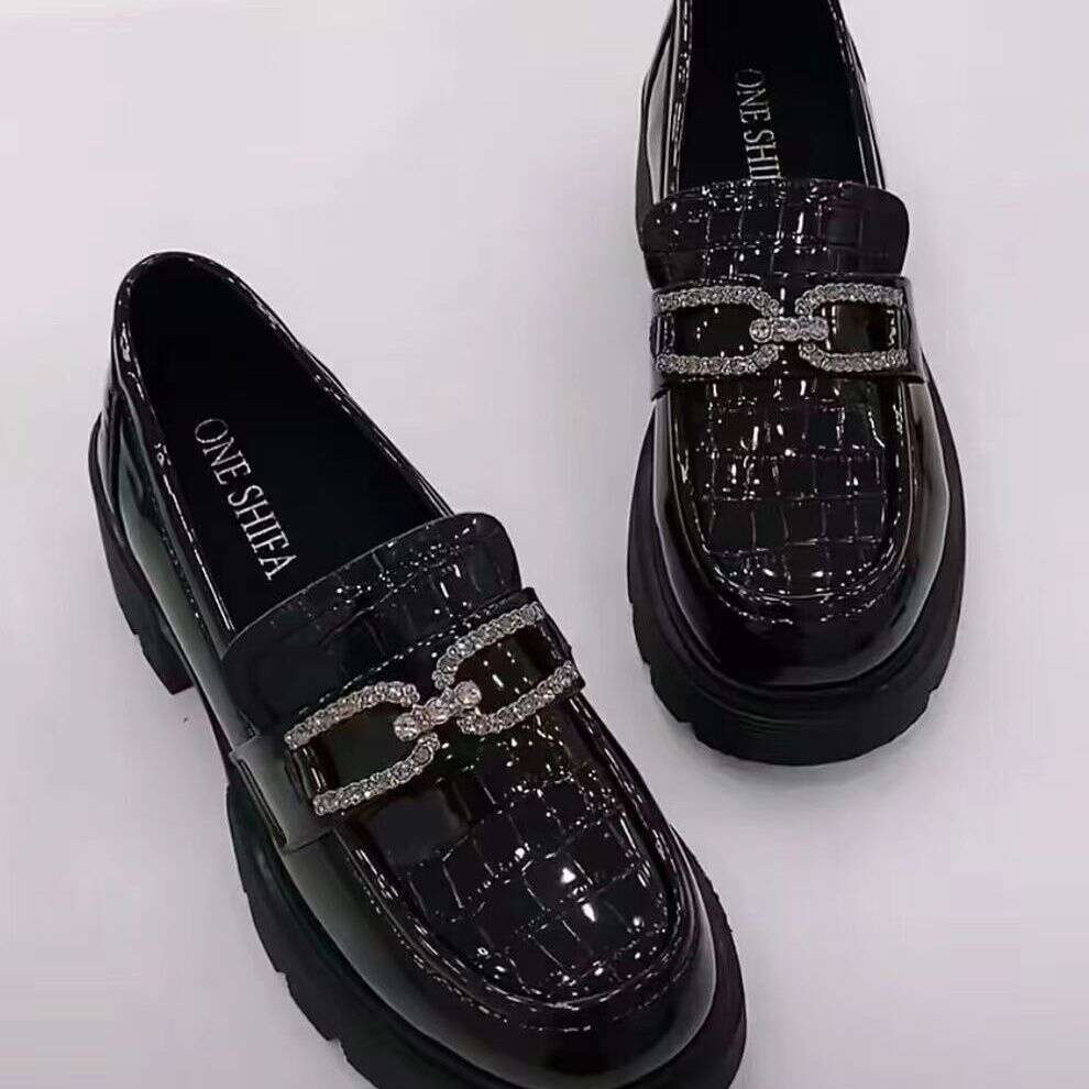 Woman Pumps Loafers Cute Kawaii Platform Shoes for Women Normal Leather Casual Block Heel Round Toe Chunky Heels Popular Shoe A