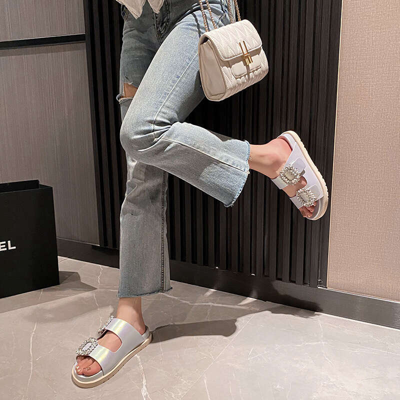 Rhie Belt Buckle Slippers Women Thicken Sole Shoes Ladies Casual Slides Outdoor Flipps Sier Beach Sandals 2024