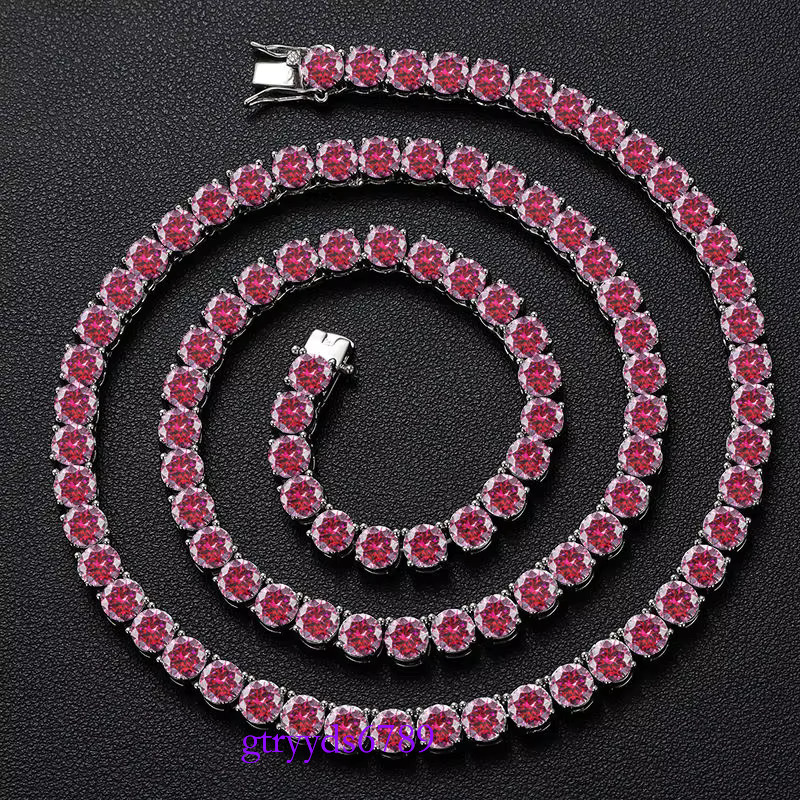 2-6mm Hiphop Sier Pink Bracelet Iced Out GRA Certified Mossanite Jewelry Necklace Rainbow Moissanite Tennis Chain