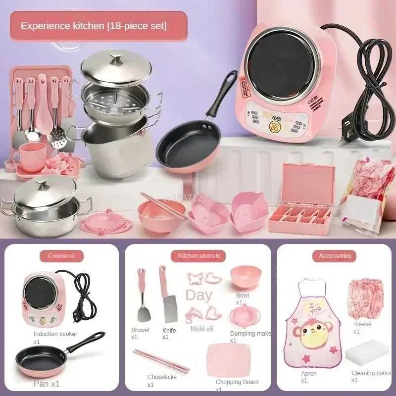 New fun kitchen toys for girls to cook mini kitchen items real cooking home toy sets birthday gifts for girls toy kitchen accessories W241119
