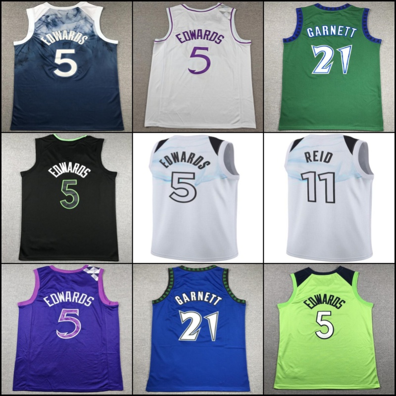 Basketball Jerseys Anthony Edwards Green Blue Black Stitched Embroidery Jerseys Kevin Garnett Naz Reid Jaden McDaniels