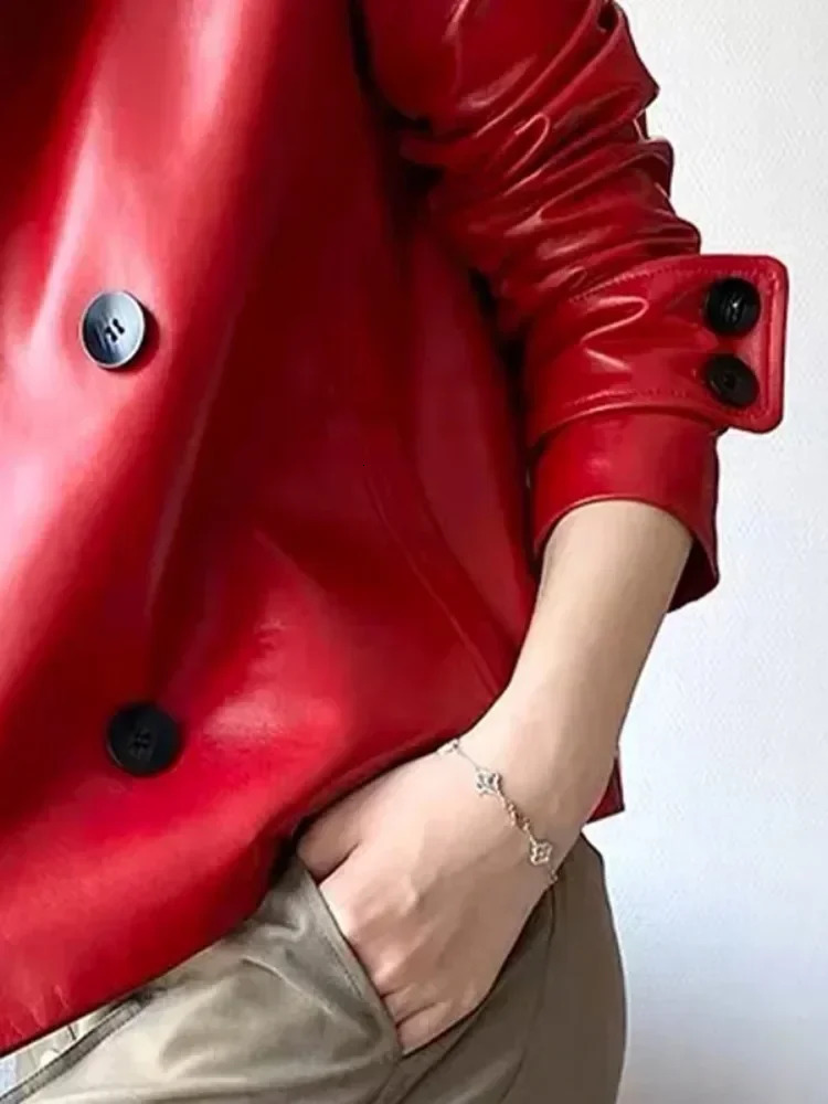 Beautyblue Red Lady Outwears Female Coats Fashion Buttoned Solid Color Long Sleeves Vintage Notched Collar Jackets for Women 241118