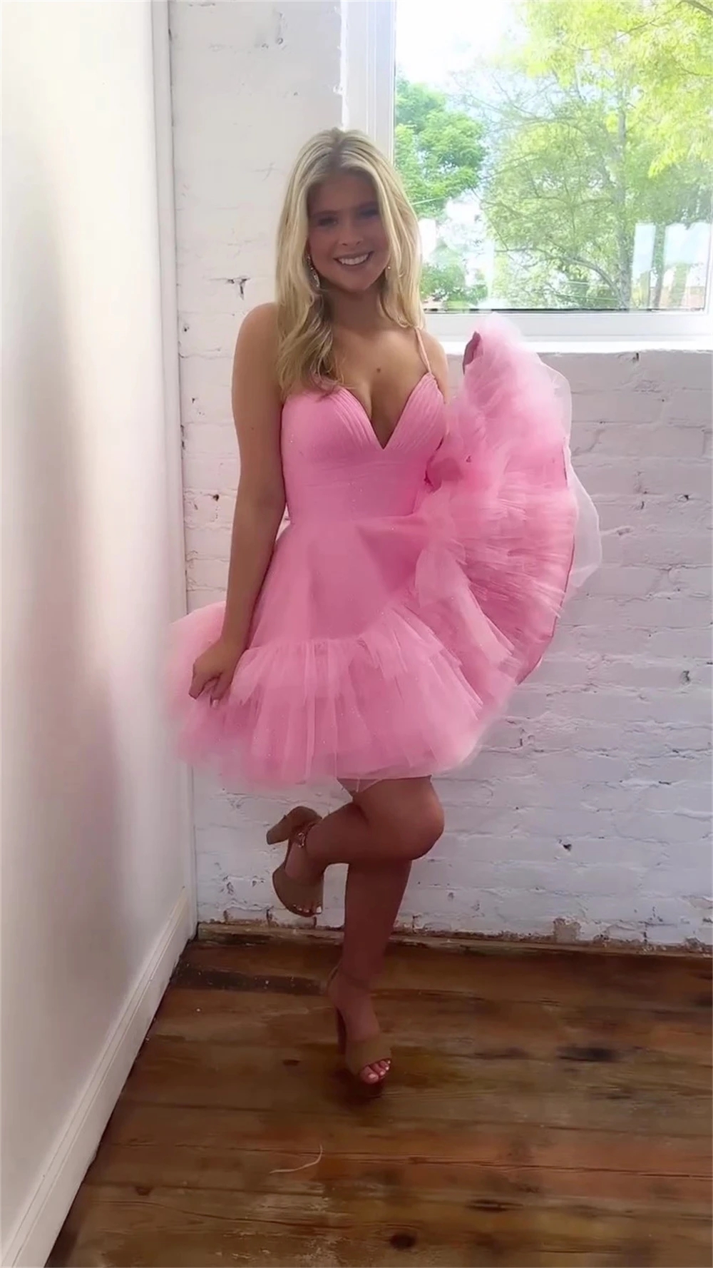 Sexy Pink Mini Cocktail Dress Spaghetti Strap Ball Gown Layered Tulle Graduation Party Gowns For Women Birthday Dresses Robe De Soiree