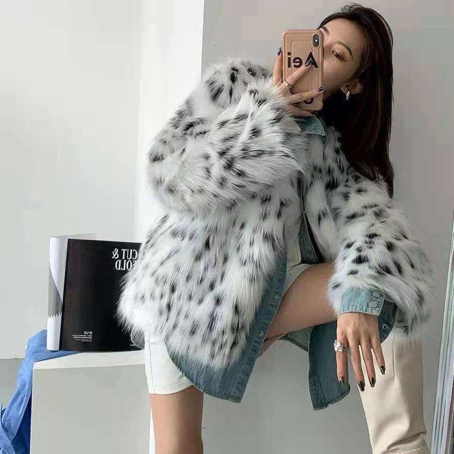 New Korean version imitation fox spotted coat for women, thick and warm fur coat, plus size women's clothing