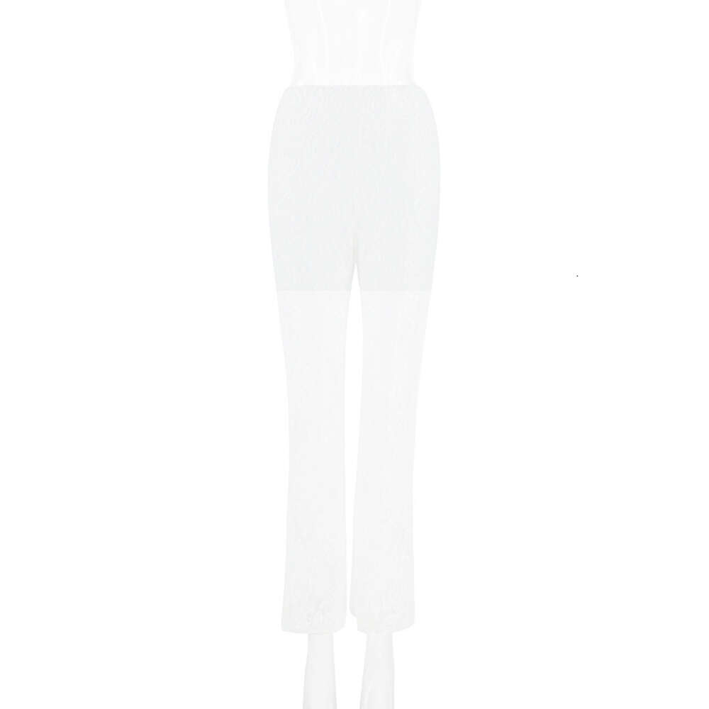 Spring 2024 Instagram Style Sexy Spicy Girl High Waist Spliced Mesh Straight Leg Pants for Women F41930