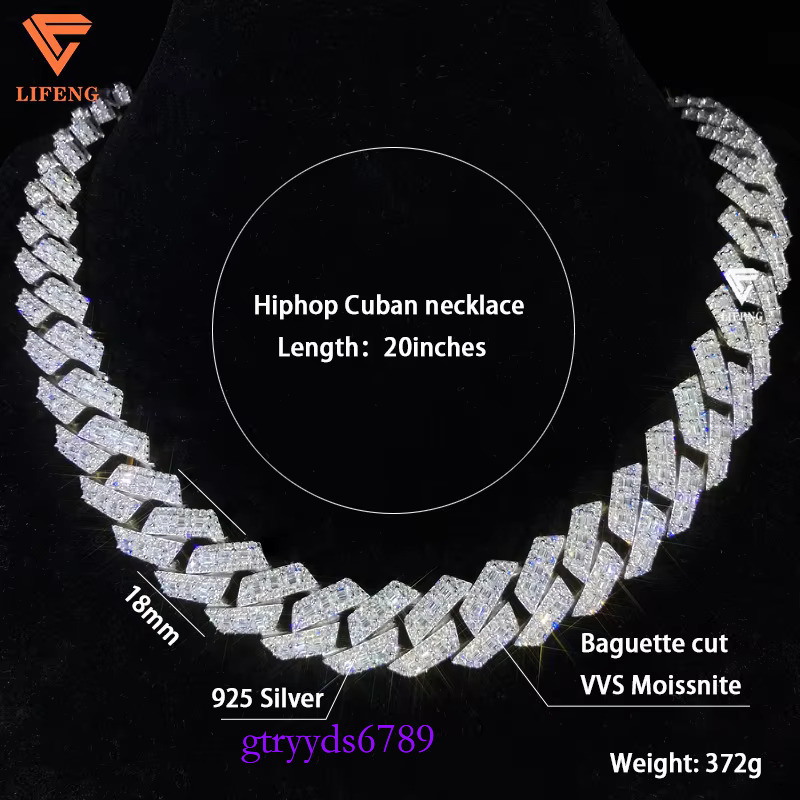 Dee Miami Cuban k Chain Men 18mm Baguette White Gold Moissanite Solid Sier Hip Hop Style Iced Rapper Dia Main