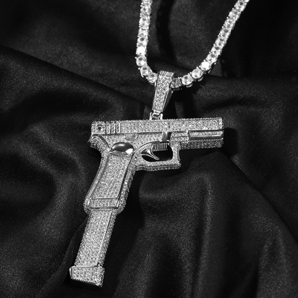 Hip Hop Punk Vintage Hand Gun Pendant Necklace 5A Zircon 18k Real Gold Plated Street Rap Jewelry