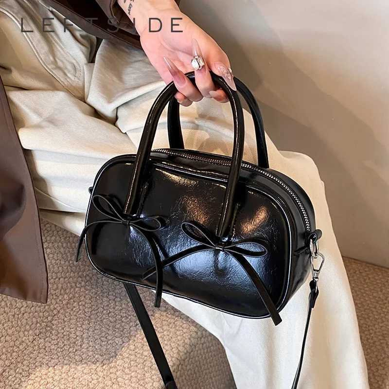 LEFTSIDE Bow Design Box PU Leather Shoe Bag Womens Handbag and Wallet Wen 2024 Y2K Korean Fi Top Handle Cross body Bag Y250318