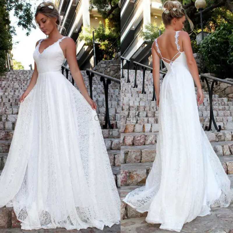 Basic Casual Dresses Womens Sleeveless Long Lace Formal Party Dress Prom Wedding Bridesmaid Ball Gown Dress White Boho Style Beach Maxi Dress S24