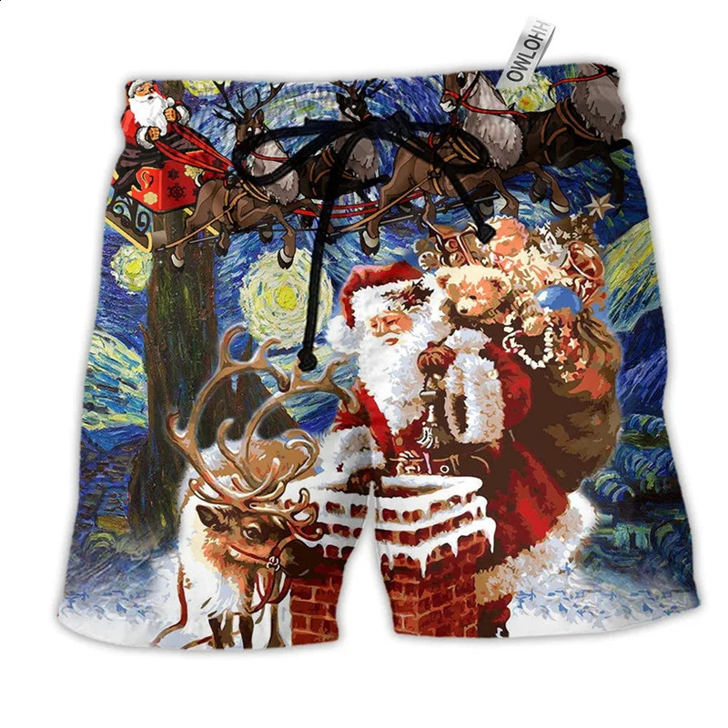 Merry Christmas Santa Claus Men Shorts 3D Print Funny Xmas Unisex Y2k Board Short Pants Summer Hawaii Swimsuit Surf Swim Trunks 241108