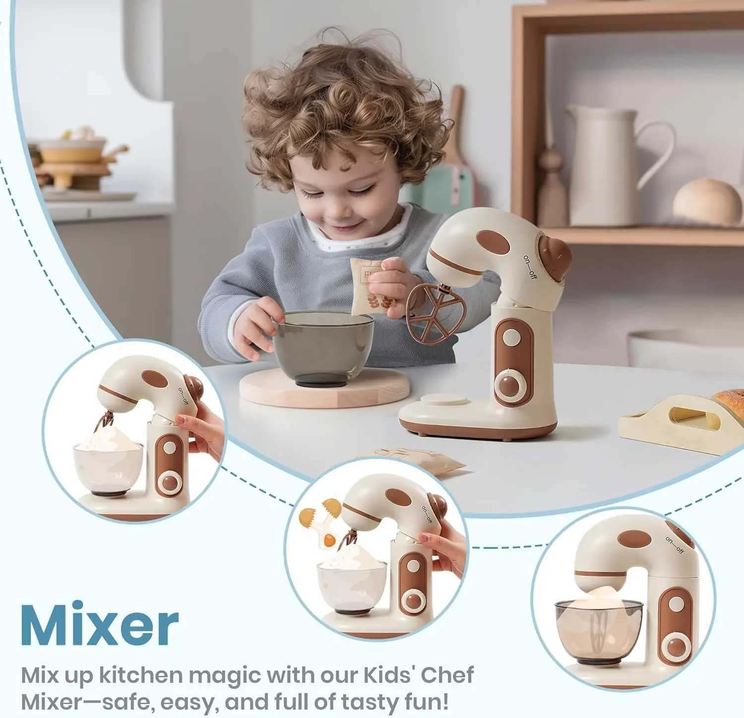 Robud Kids Toy Kitchen Set Wooden Game Kitchen Utensils with Toaster Blender Childrens Game Set 4 sets W241119
