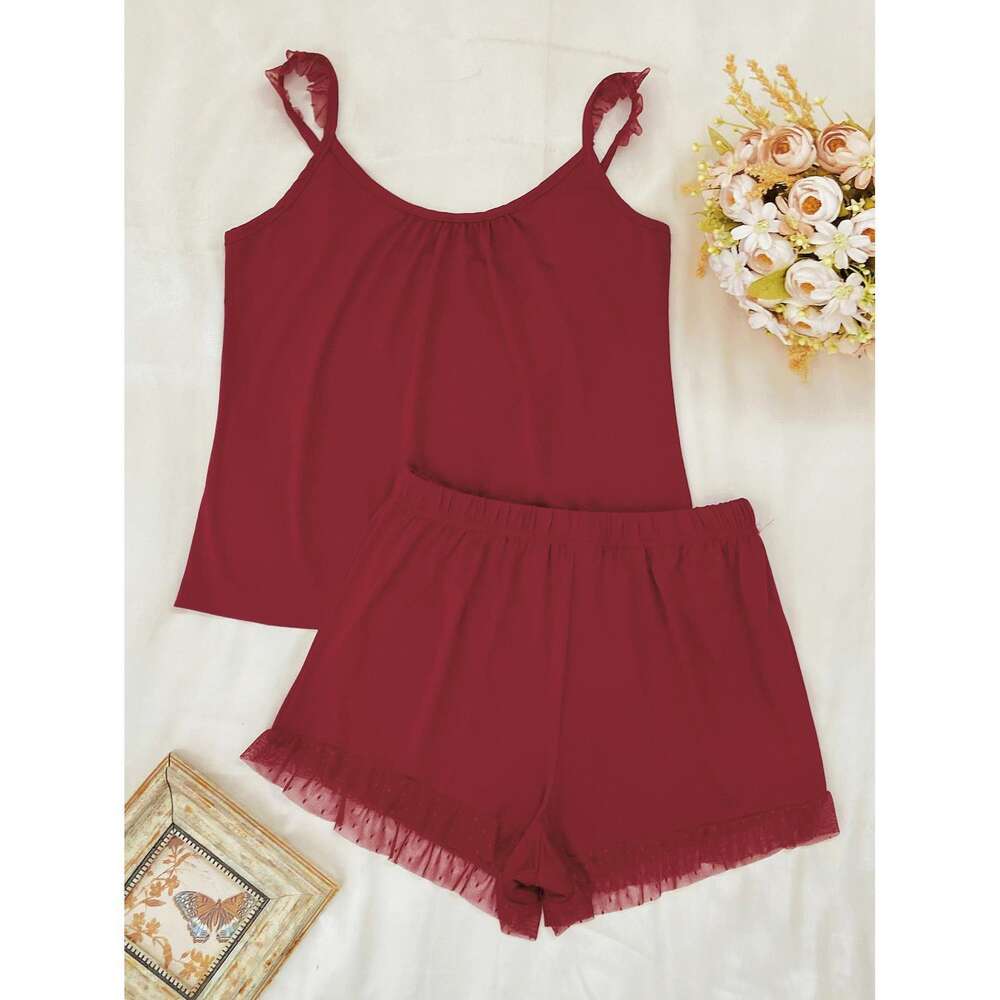 Home Clothing Sexy Suspender Lace Edge Shorts Two-piece Pamas Women's Summer F41932