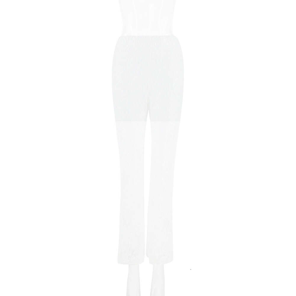 Spring 2024 Instagram Style Sexy Spicy Girl High Waist Spliced Mesh Straight Leg Pants for Women F41930