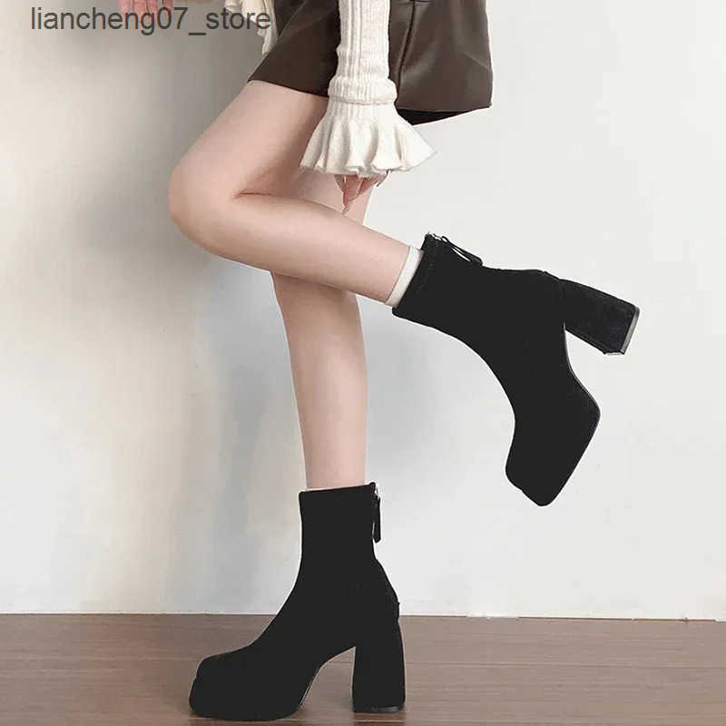 Designer Winter Women Modern Ankle Boots Plush Short Booties Ladies Platform Square High Heels Shoes J241119