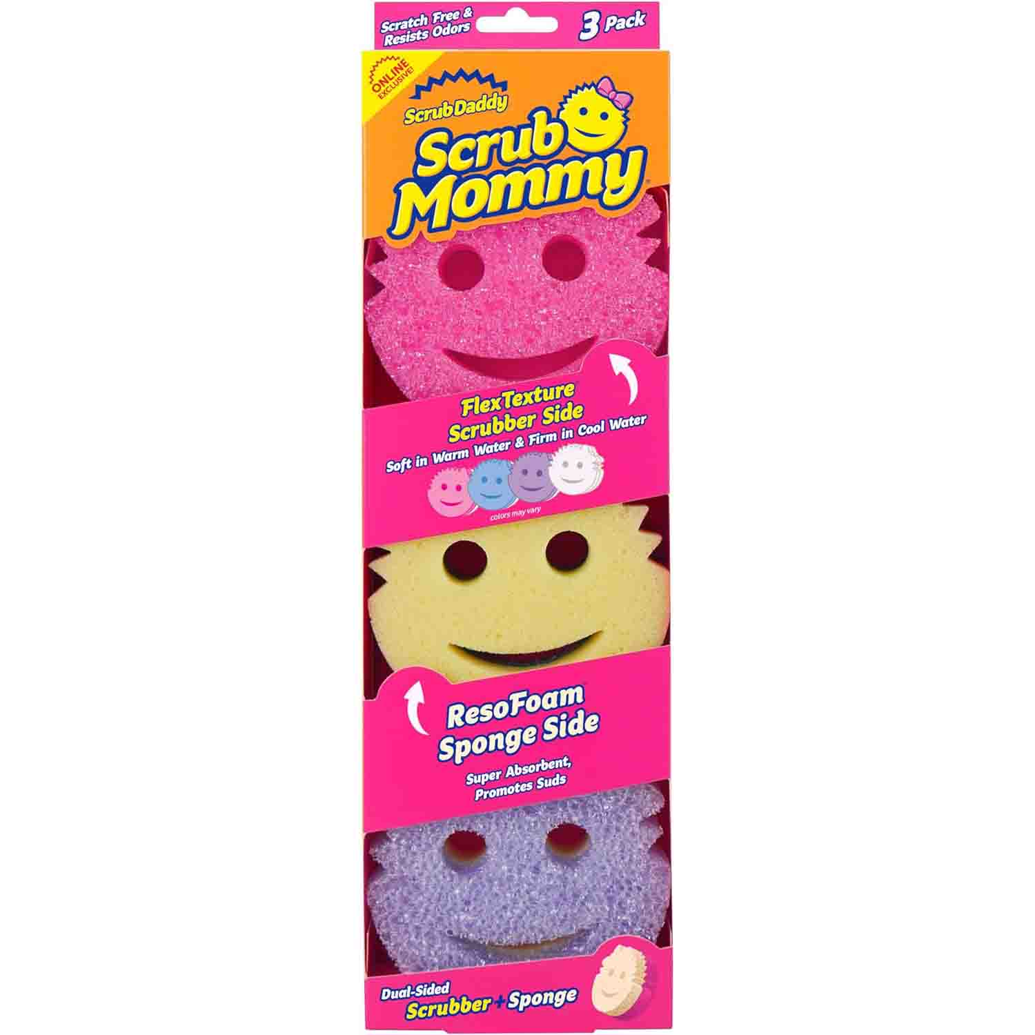 Scrub Daddy Scrub Mommy - Dish brush + scratchy sponge Kitchen and bathroom double sided dish sponge for scrubbing + wiping spills (3 packs)