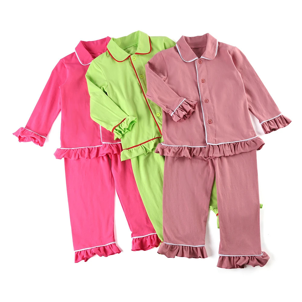 Mudbala Childrens Autumn Cotton Pajamas Sibling Matching Boys Girls Ruffle Pajamas Button Up Homewear 241118