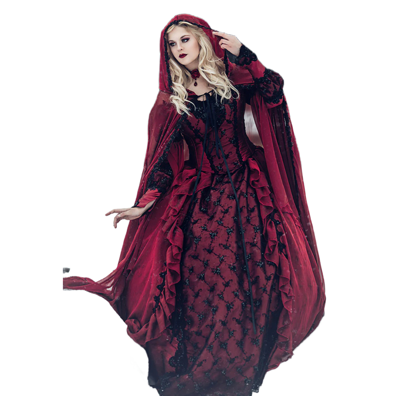 Burgundy And black Gothic Wedding Dresses Sleeping Beauty Alternative Wedding Gown With Cap 2024 Off Shoulder Long Sleeves Vintage Princess Bridal Dre