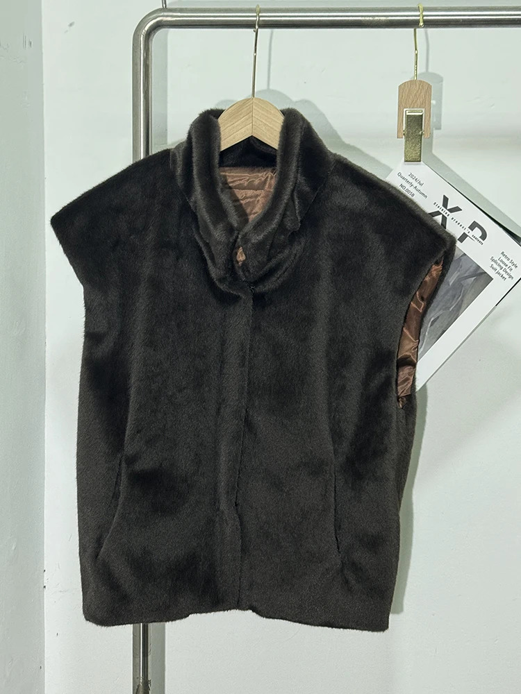 EWQ Korean Fashion Women Sleeveless Mink Fur Vest All-match Keep Warm Women Winter Waistcoats 2024 Autumn 16O2868 241118